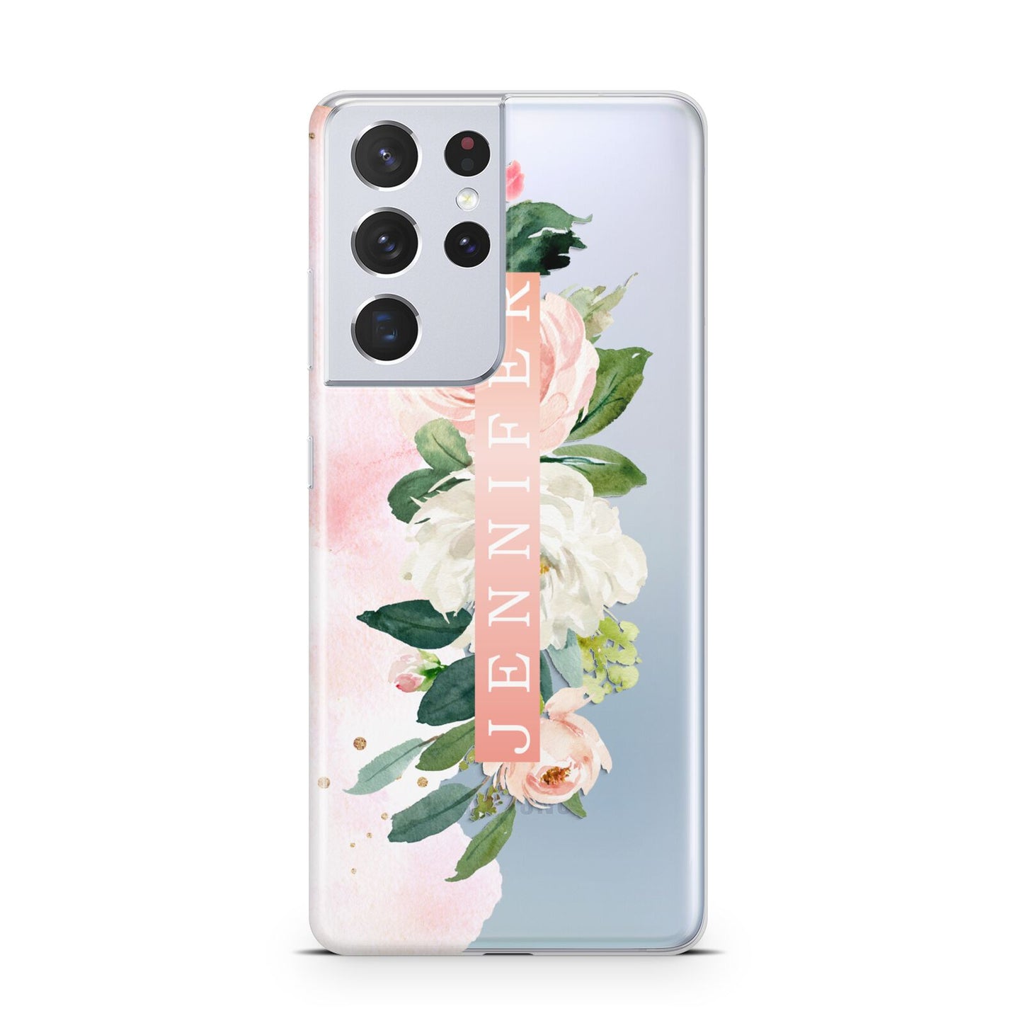 Blush Pink Personalised Name Floral Samsung S21 Ultra Case