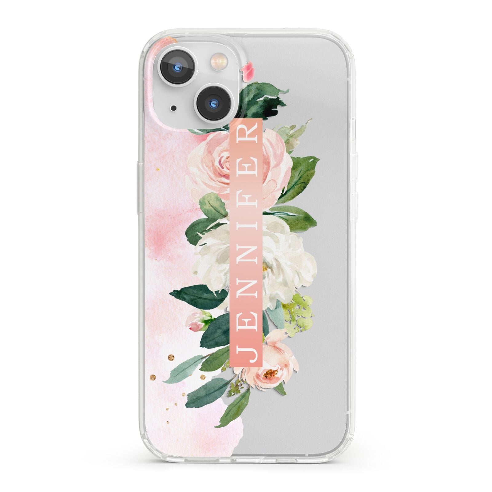 Blush Pink Personalised Name Floral iPhone 13 Clear Bumper Case