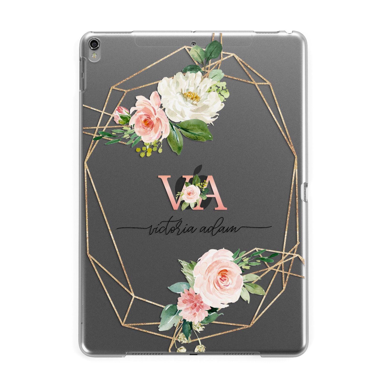 Blush Pink Rose Floral Personalised Apple iPad Grey Case