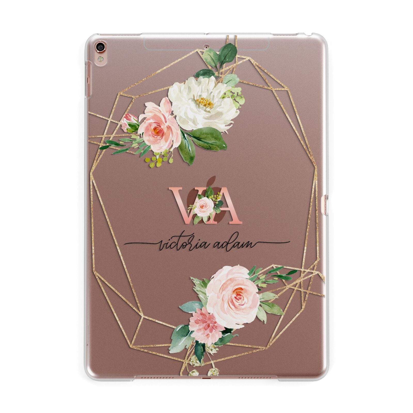 Blush Pink Rose Floral Personalised Apple iPad Rose Gold Case