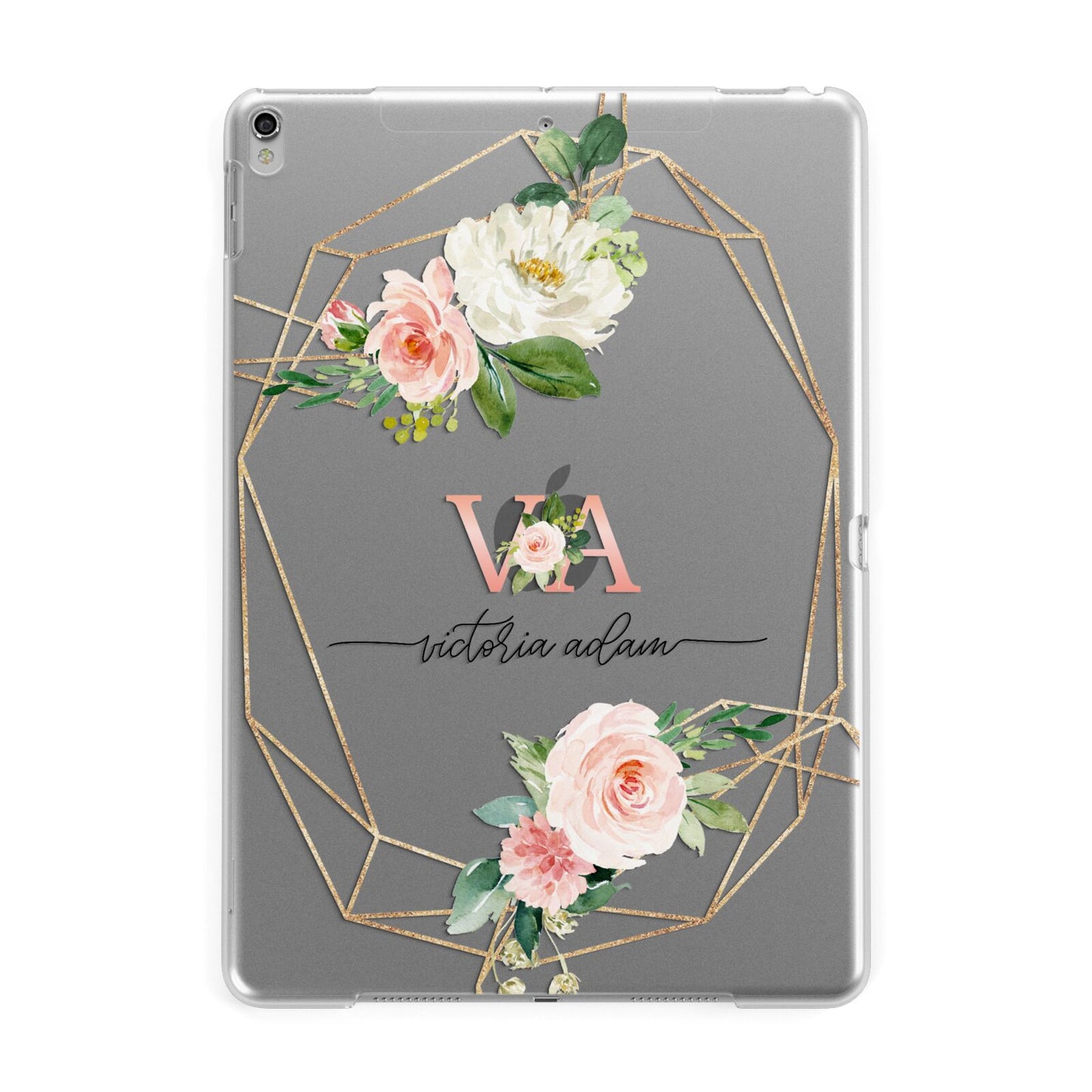 Blush Pink Rose Floral Personalised Apple iPad Silver Case