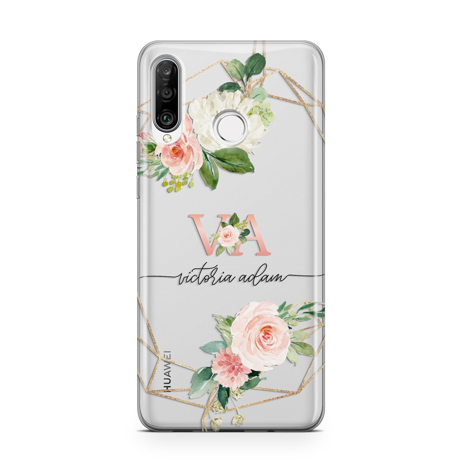 Blush Pink Rose Floral Personalised Huawei P30 Lite Phone Case