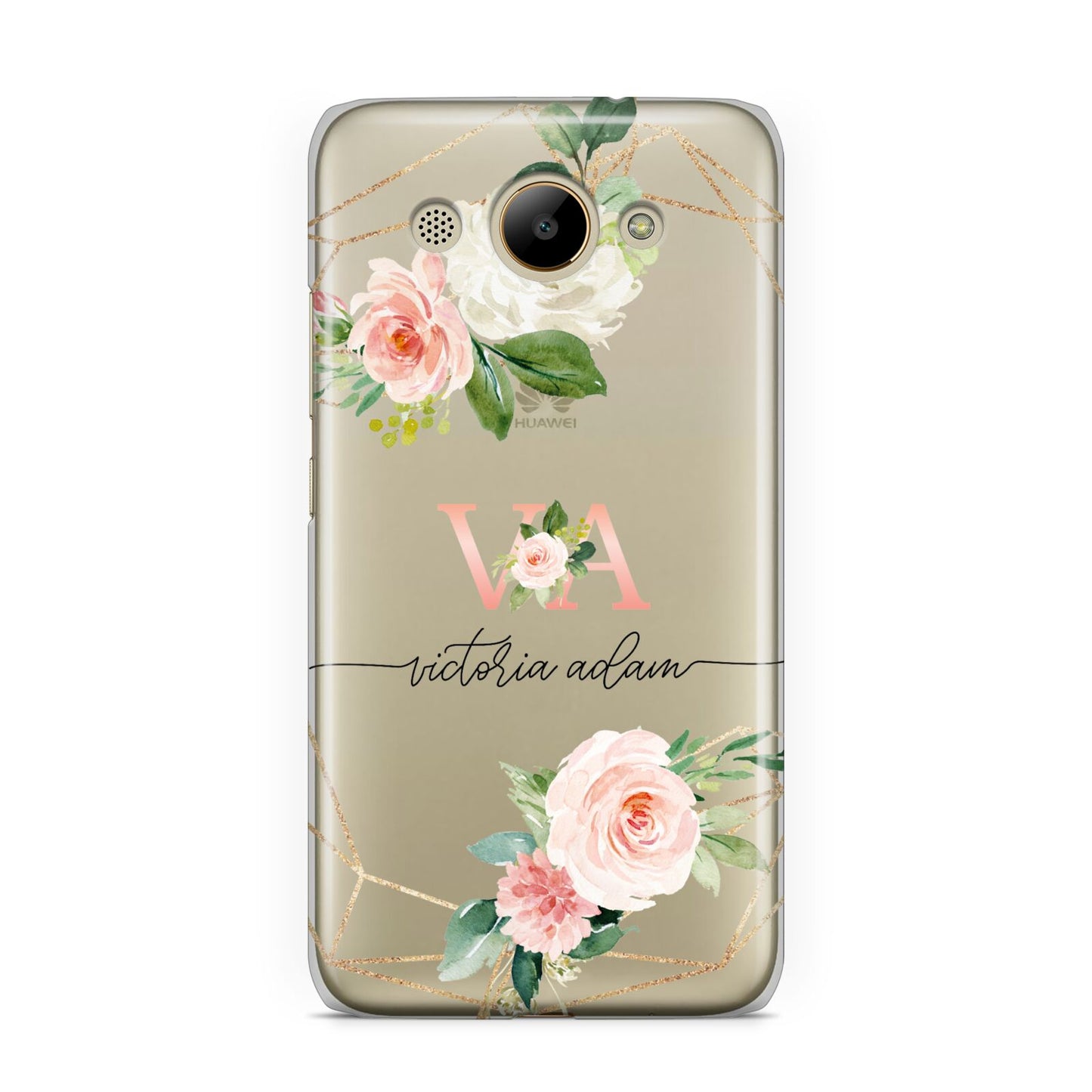 Blush Pink Rose Floral Personalised Huawei Y3 2017