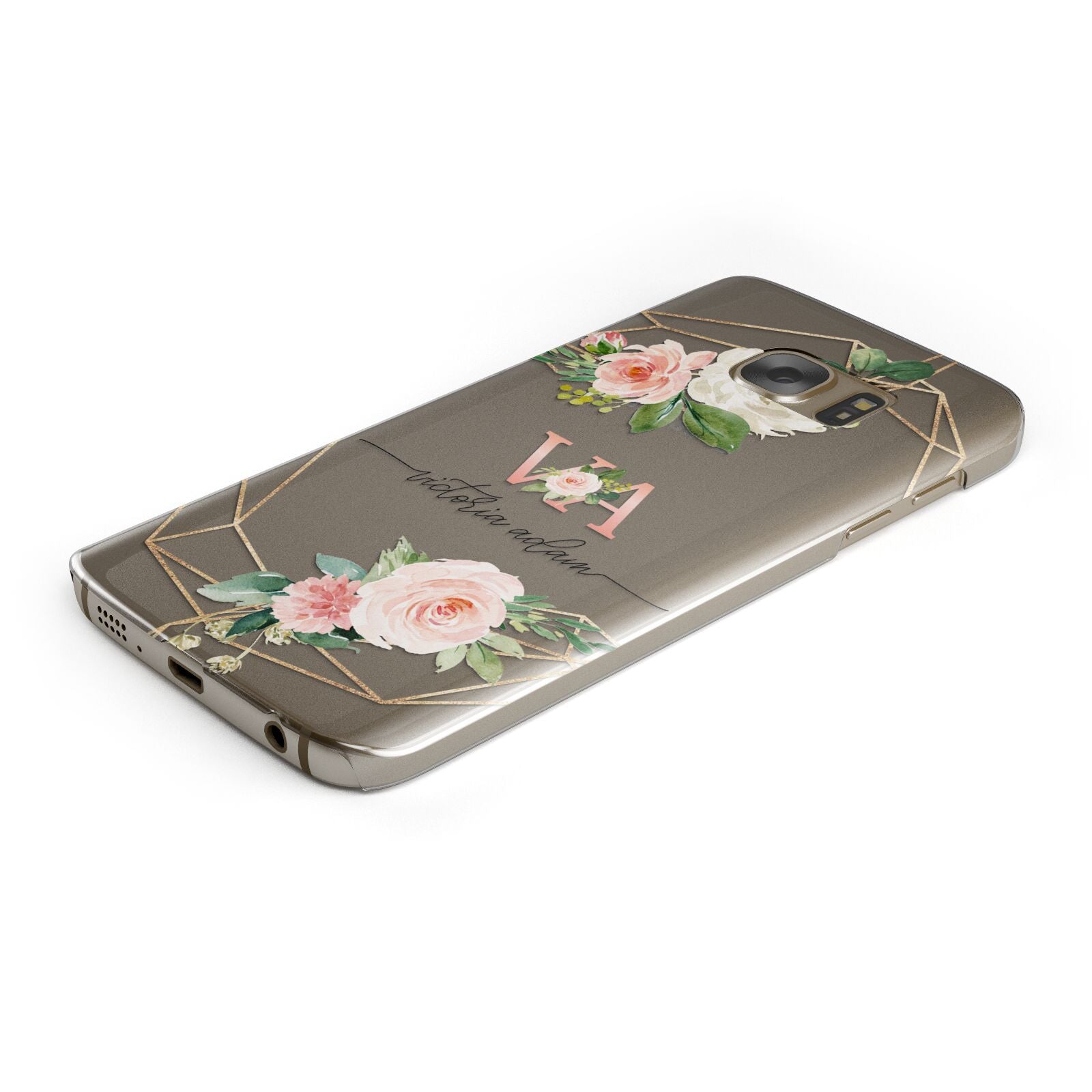 Blush Pink Rose Floral Personalised Protective Samsung Galaxy Case Angled Image