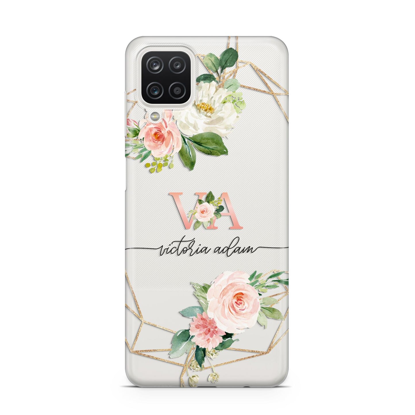 Blush Pink Rose Floral Personalised Samsung A12 Case