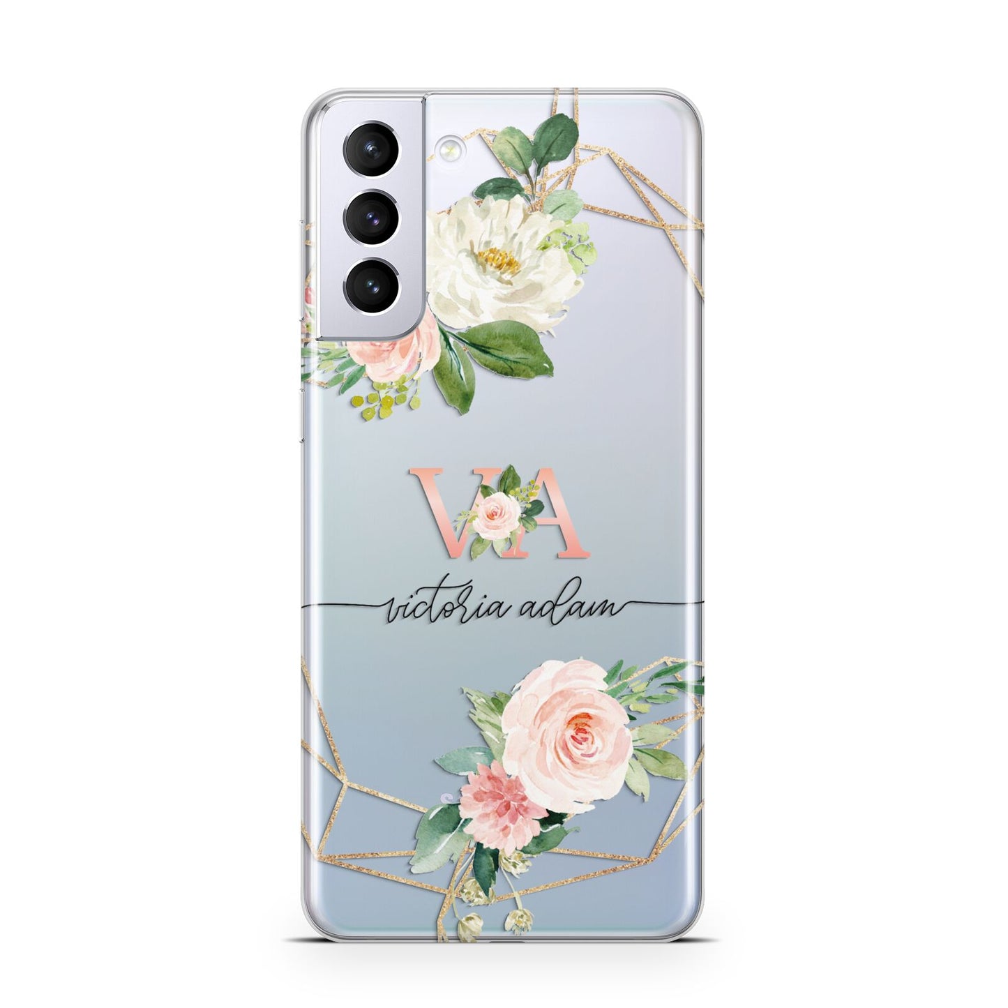 Blush Pink Rose Floral Personalised Samsung S21 Plus Case