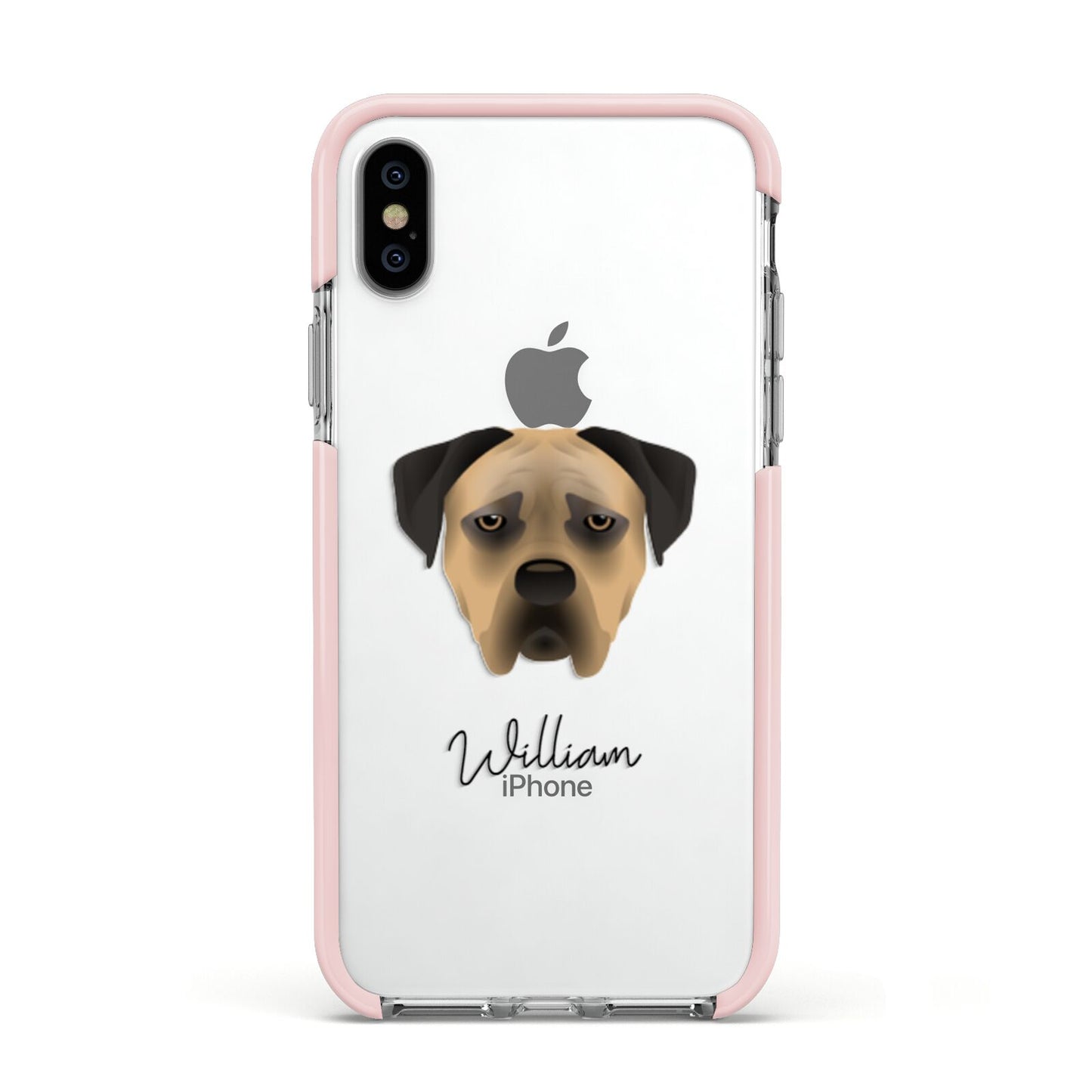 Boerboel Personalised Apple iPhone Xs Impact Case Pink Edge on Silver Phone