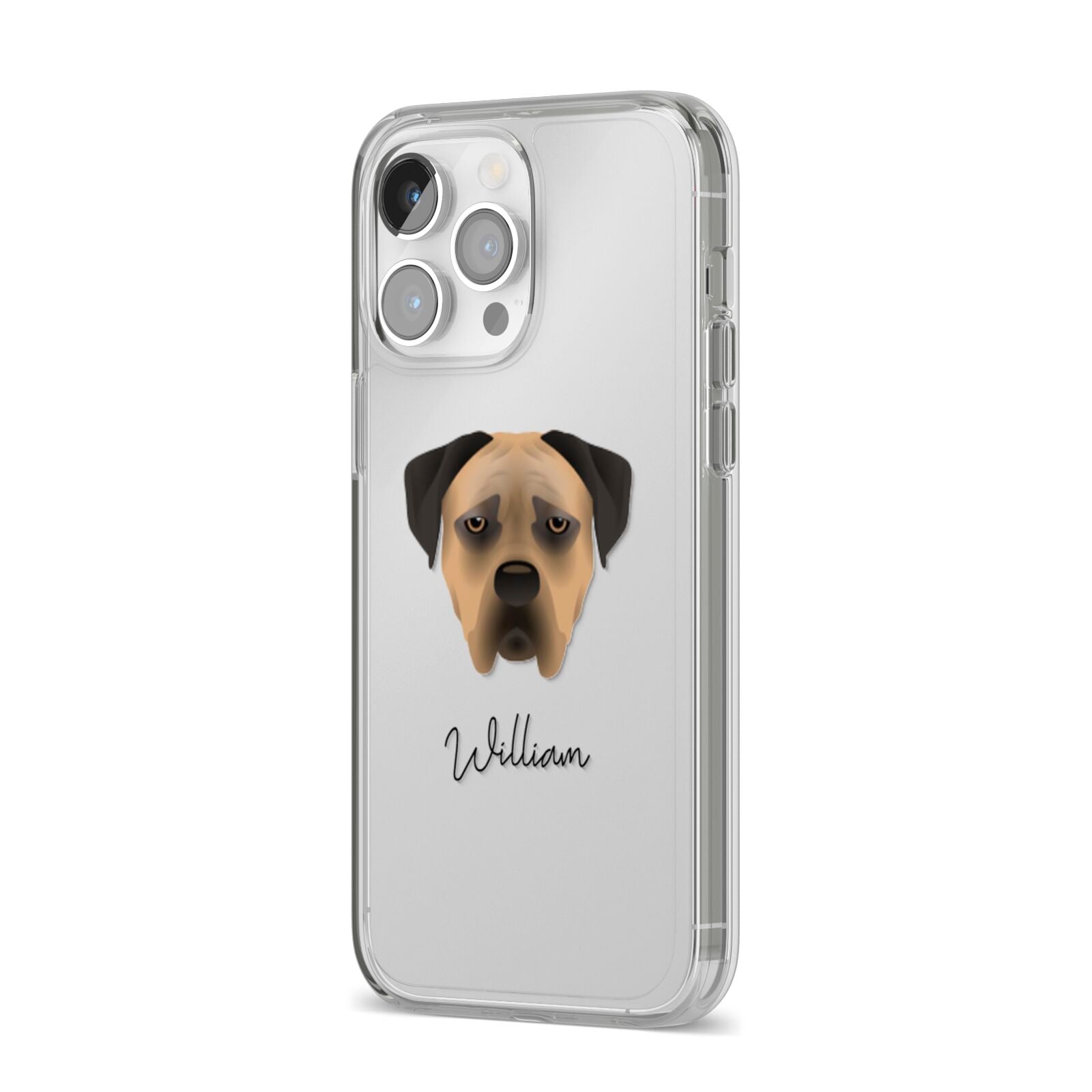 Boerboel Personalised iPhone 14 Pro Max Clear Tough Case Silver Angled Image