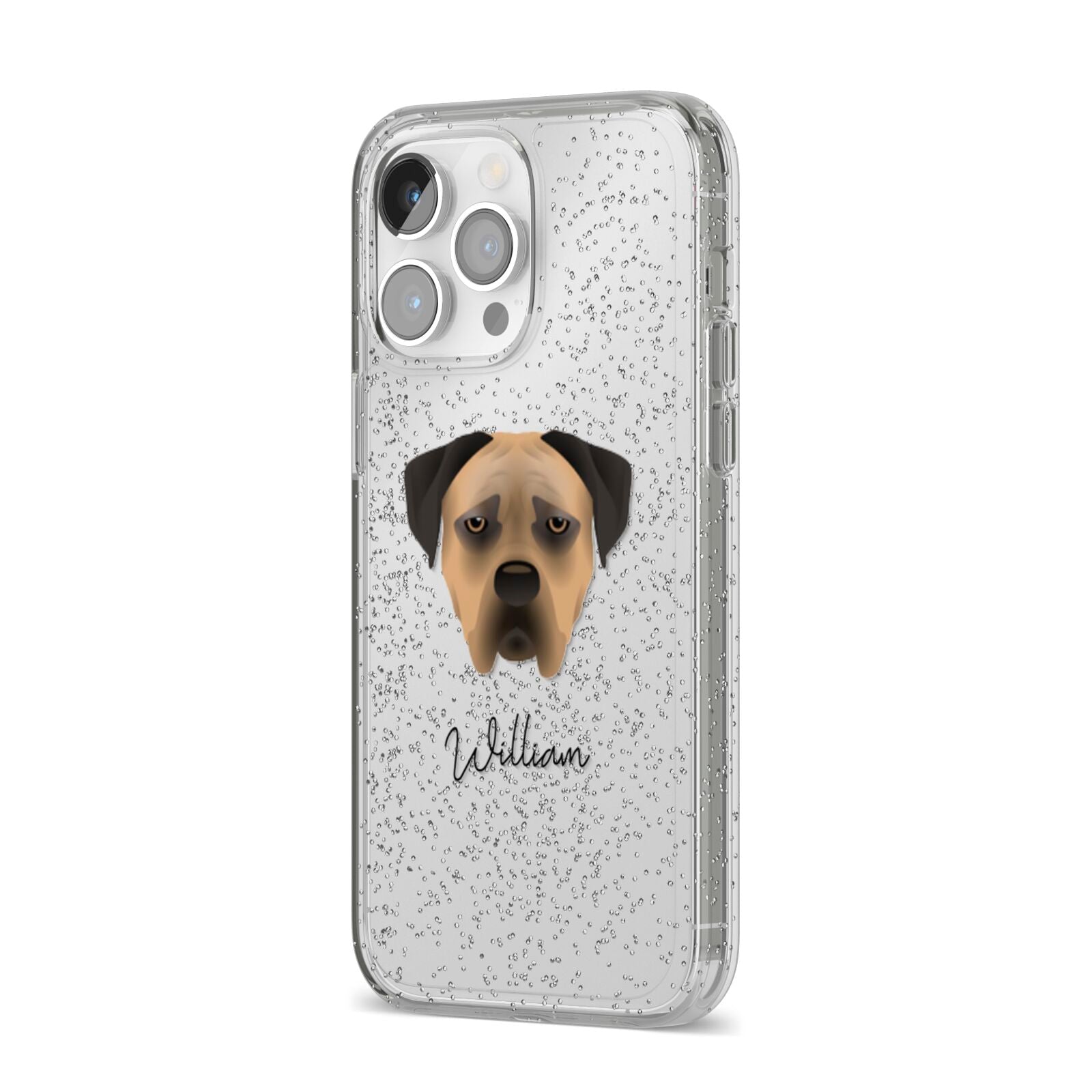 Boerboel Personalised iPhone 14 Pro Max Glitter Tough Case Silver Angled Image