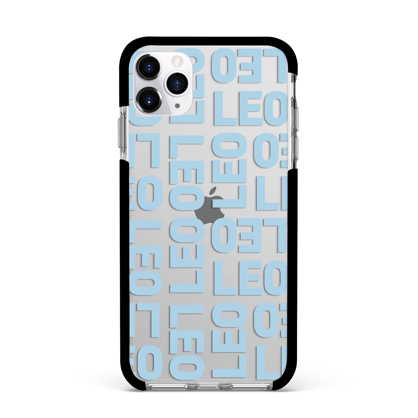 Bold Blue Block Names Apple iPhone 11 Pro Max in Silver with Black Impact Case