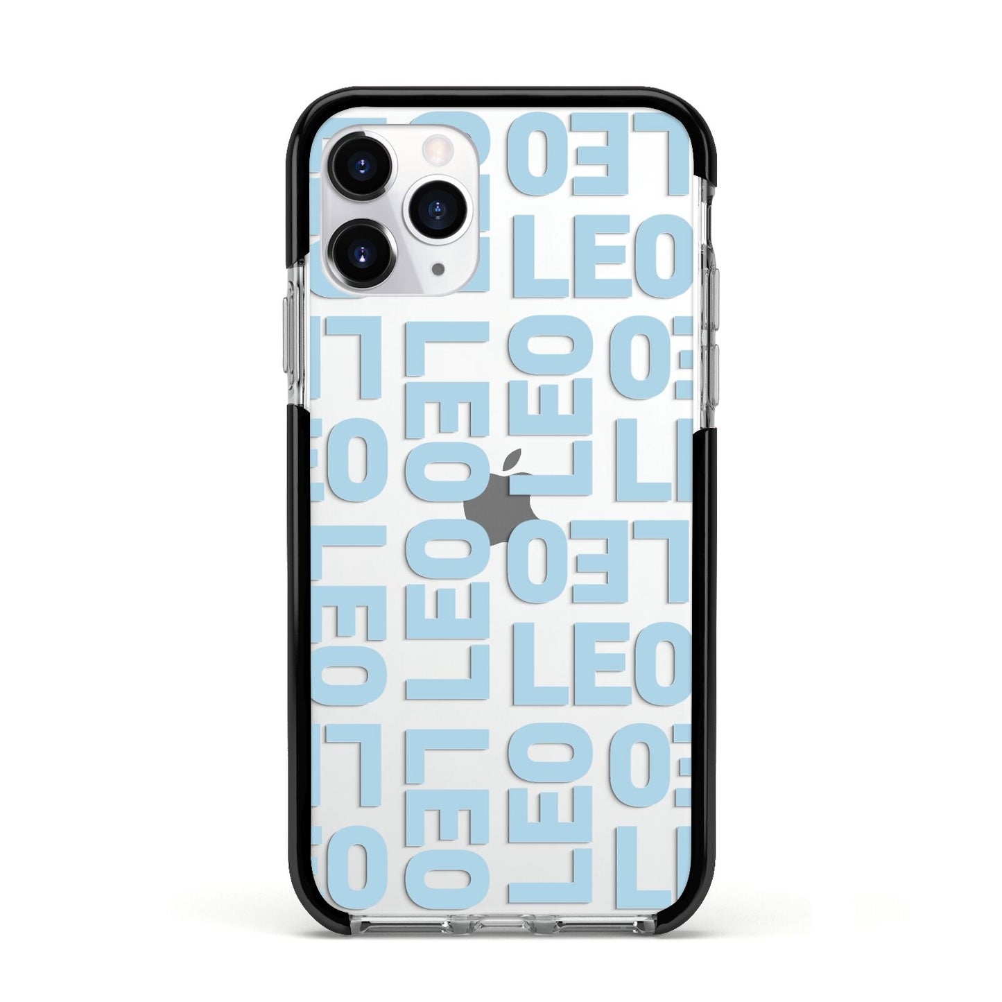 Bold Blue Block Names Apple iPhone 11 Pro in Silver with Black Impact Case