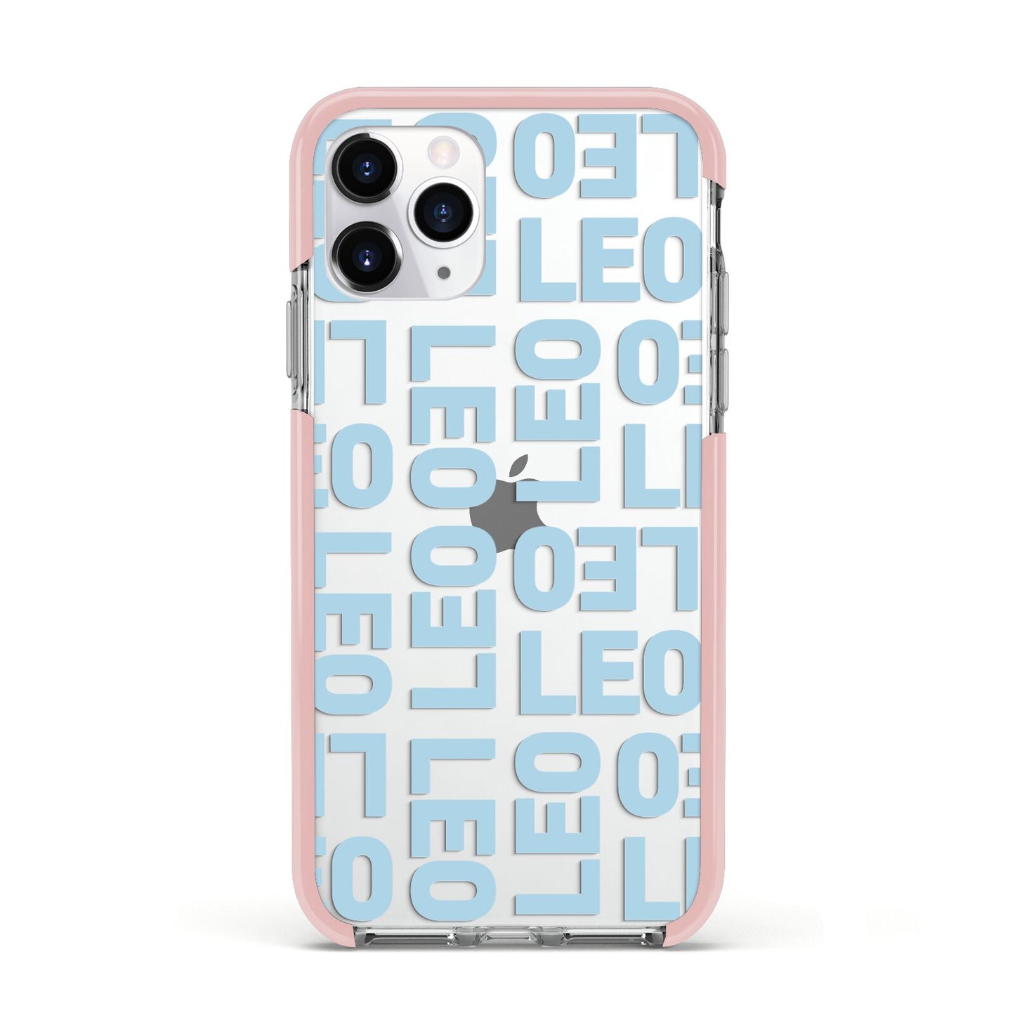 Bold Blue Block Names Apple iPhone 11 Pro in Silver with Pink Impact Case