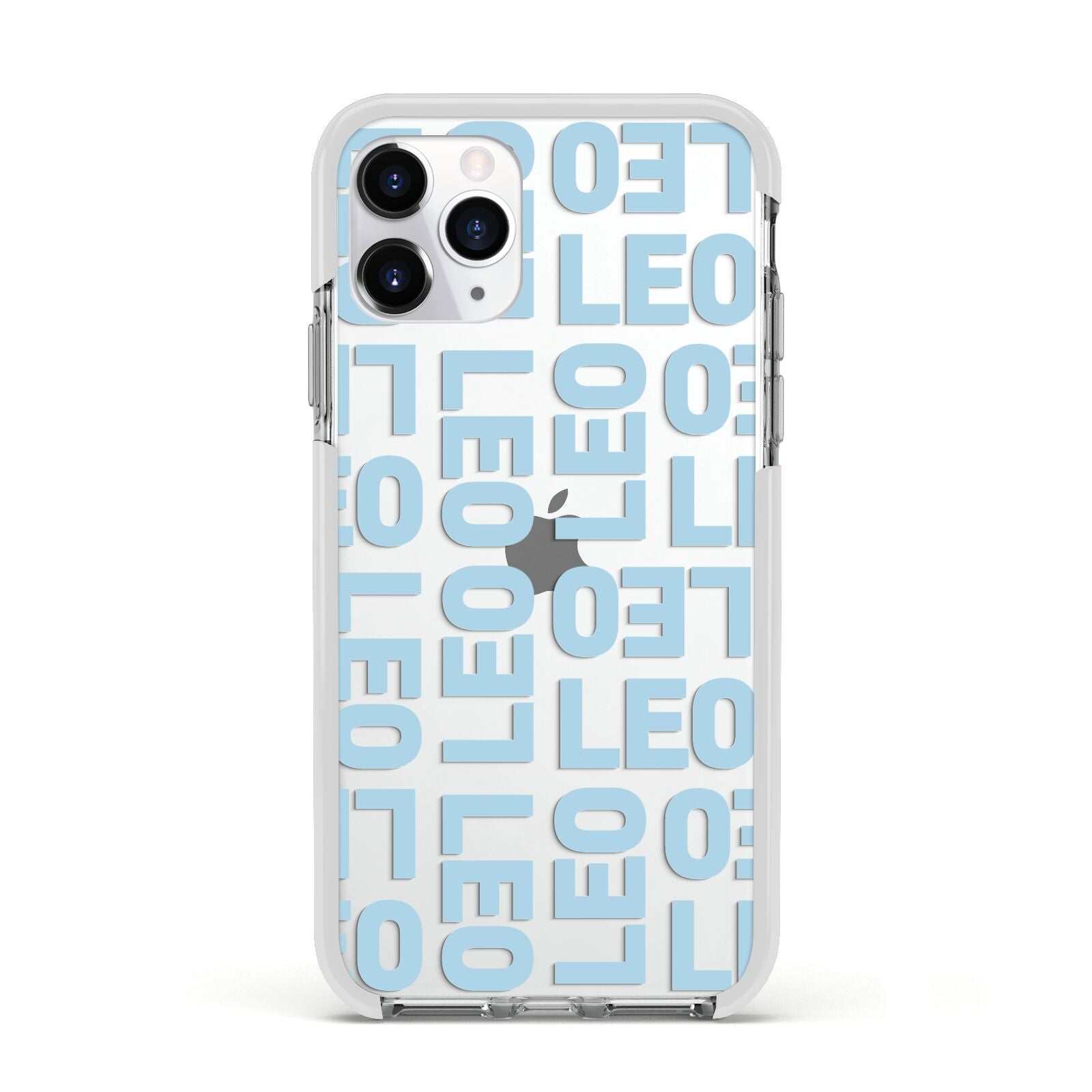 Bold Blue Block Names Apple iPhone 11 Pro in Silver with White Impact Case