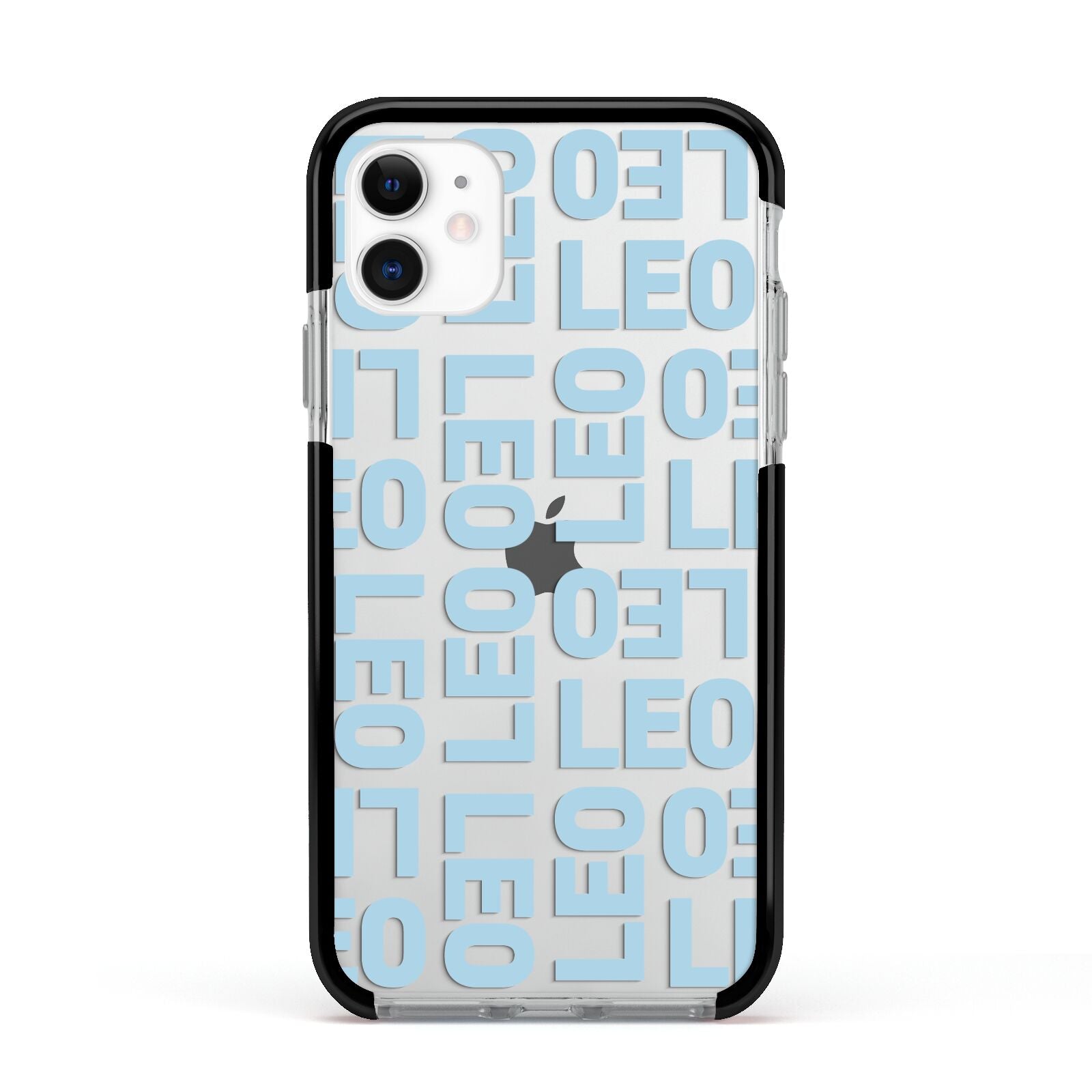 Bold Blue Block Names Apple iPhone 11 in White with Black Impact Case