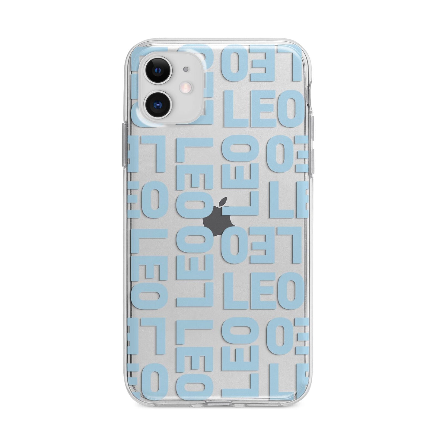 Bold Blue Block Names Apple iPhone 11 in White with Bumper Case