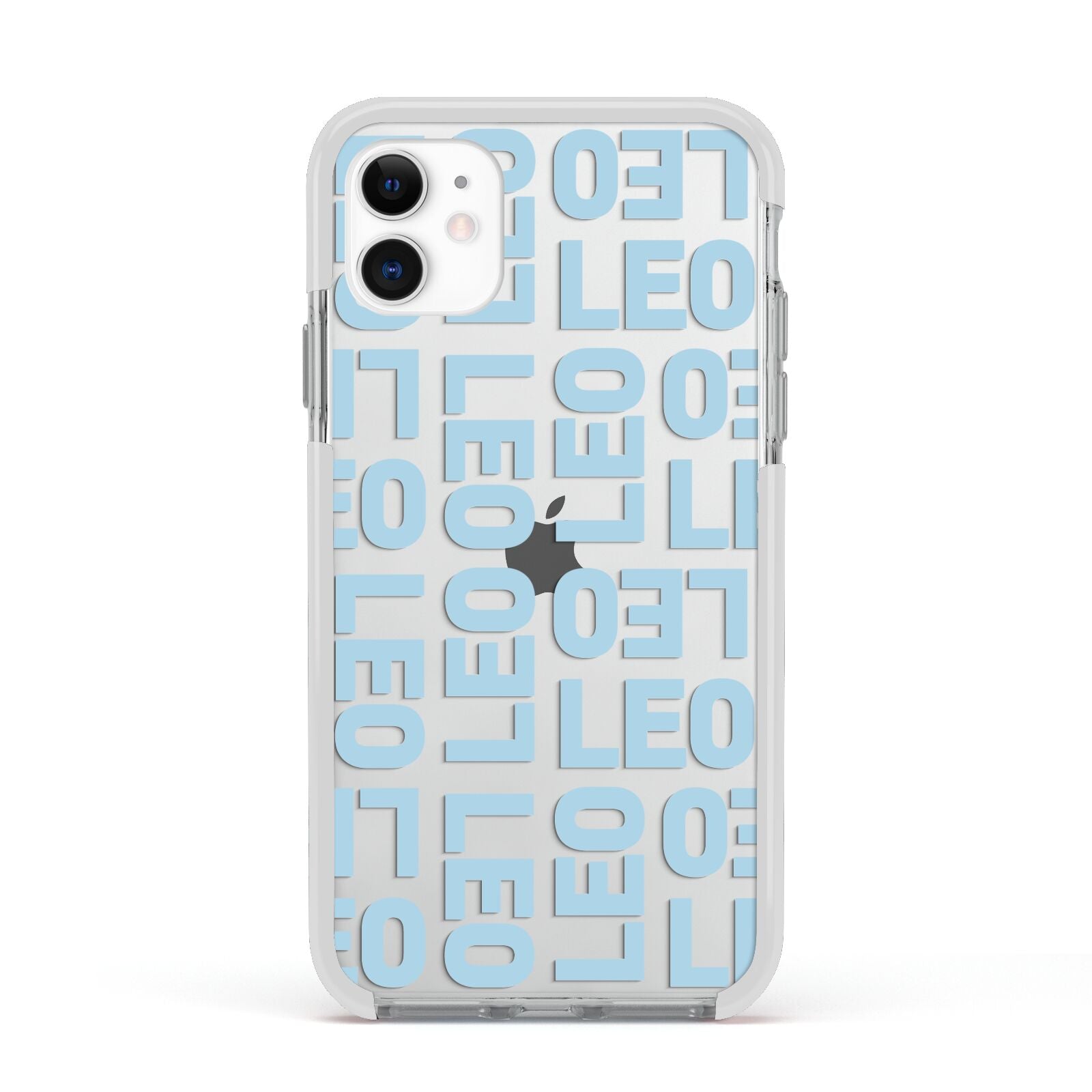 Bold Blue Block Names Apple iPhone 11 in White with White Impact Case