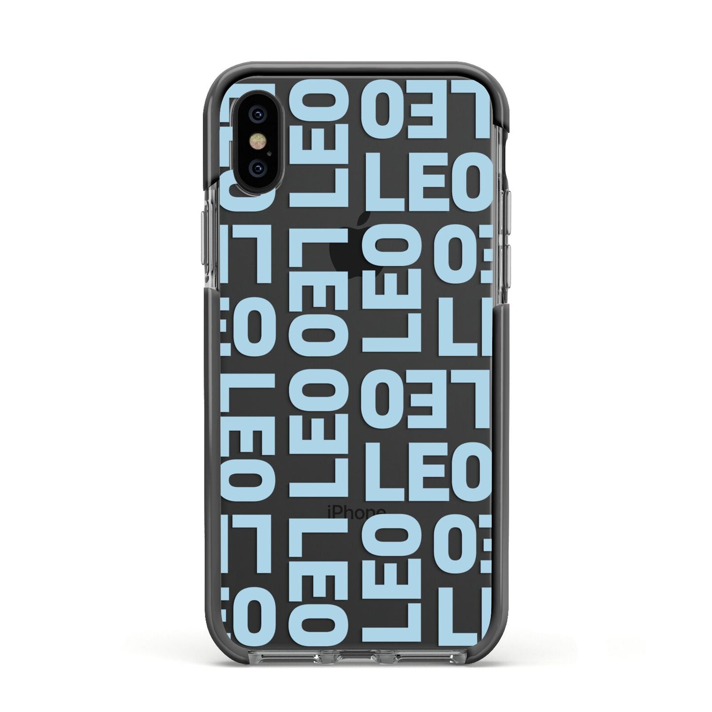 Bold Blue Block Names Apple iPhone Xs Impact Case Black Edge on Black Phone