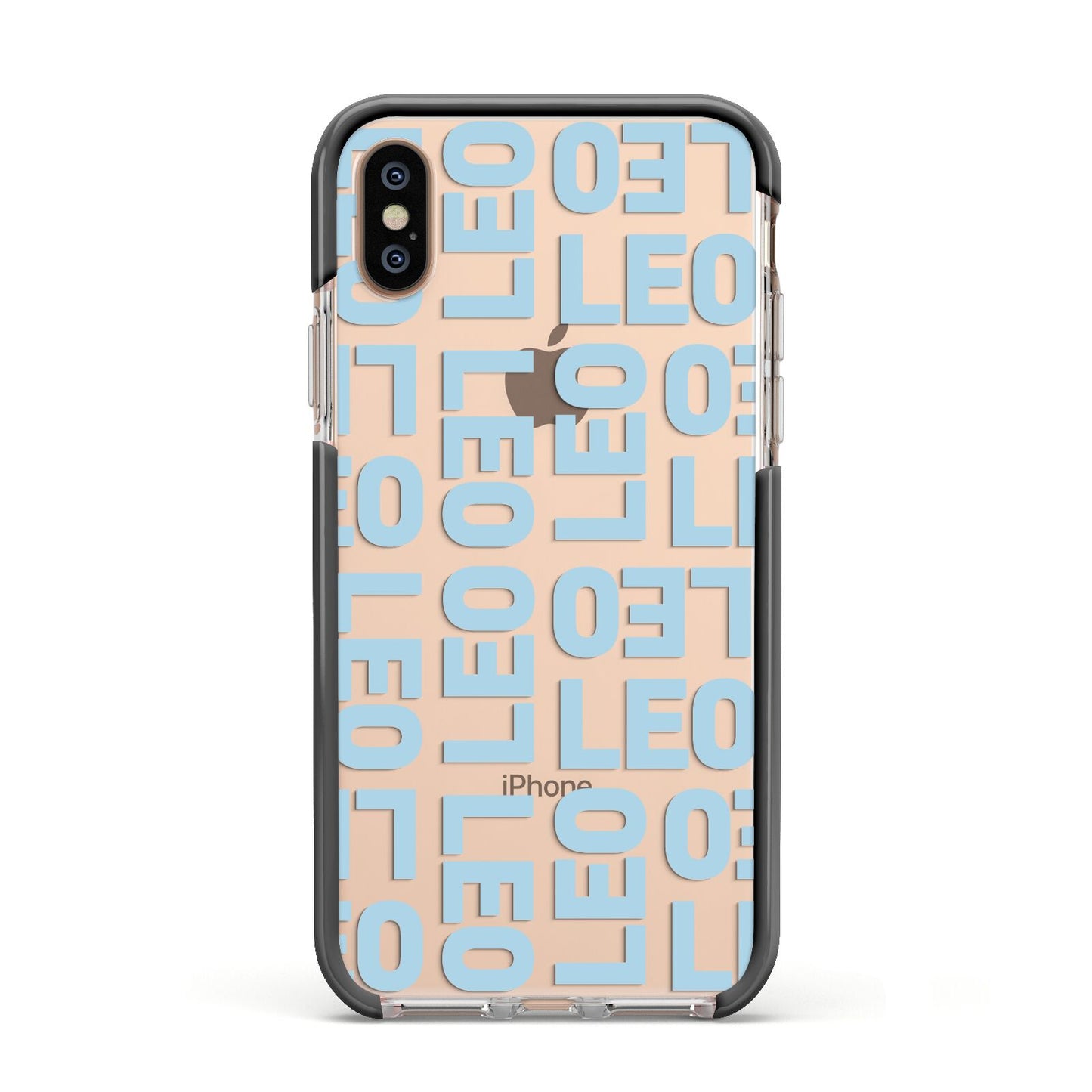 Bold Blue Block Names Apple iPhone Xs Impact Case Black Edge on Gold Phone