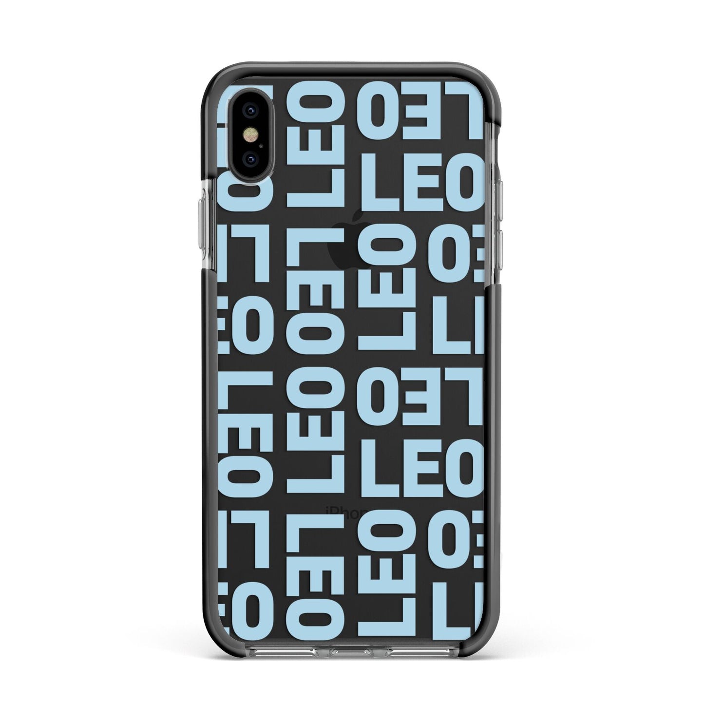 Bold Blue Block Names Apple iPhone Xs Max Impact Case Black Edge on Black Phone