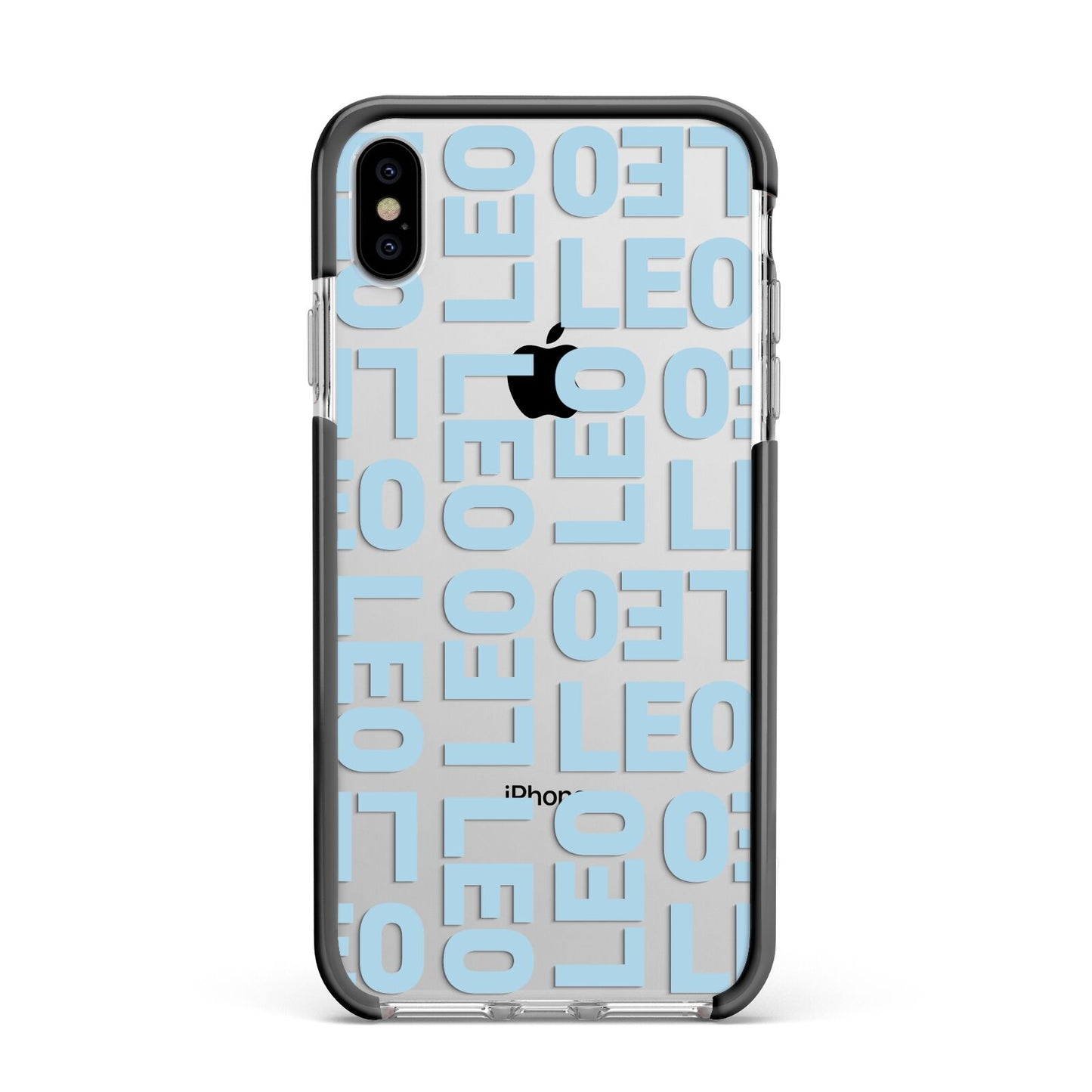 Bold Blue Block Names Apple iPhone Xs Max Impact Case Black Edge on Silver Phone