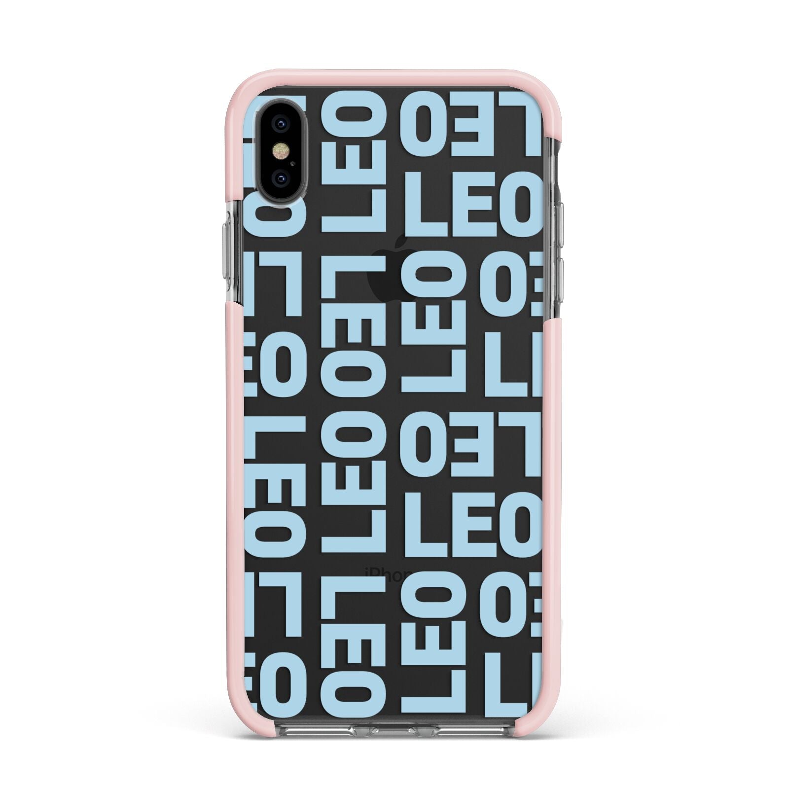 Bold Blue Block Names Apple iPhone Xs Max Impact Case Pink Edge on Black Phone