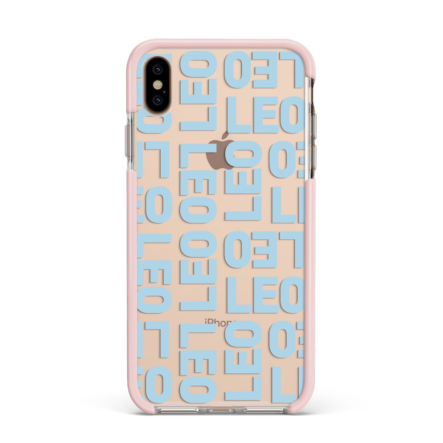 Bold Blue Block Names Apple iPhone Xs Max Impact Case Pink Edge on Gold Phone