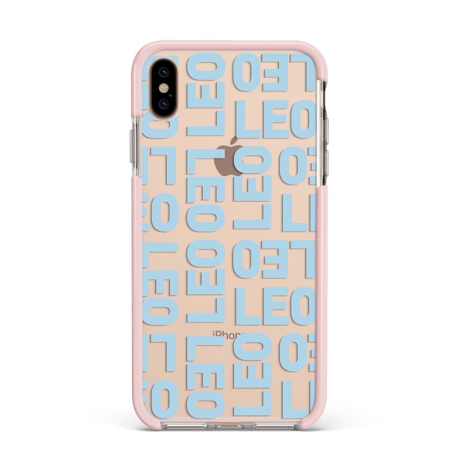 Bold Blue Block Names Apple iPhone Xs Max Impact Case Pink Edge on Gold Phone