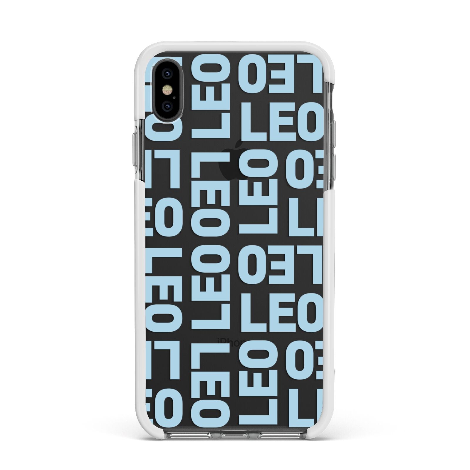 Bold Blue Block Names Apple iPhone Xs Max Impact Case White Edge on Black Phone