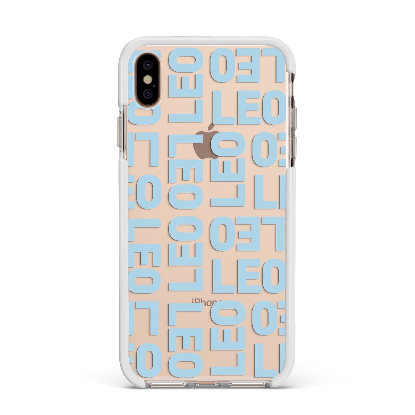 Bold Blue Block Names Apple iPhone Xs Max Impact Case White Edge on Gold Phone