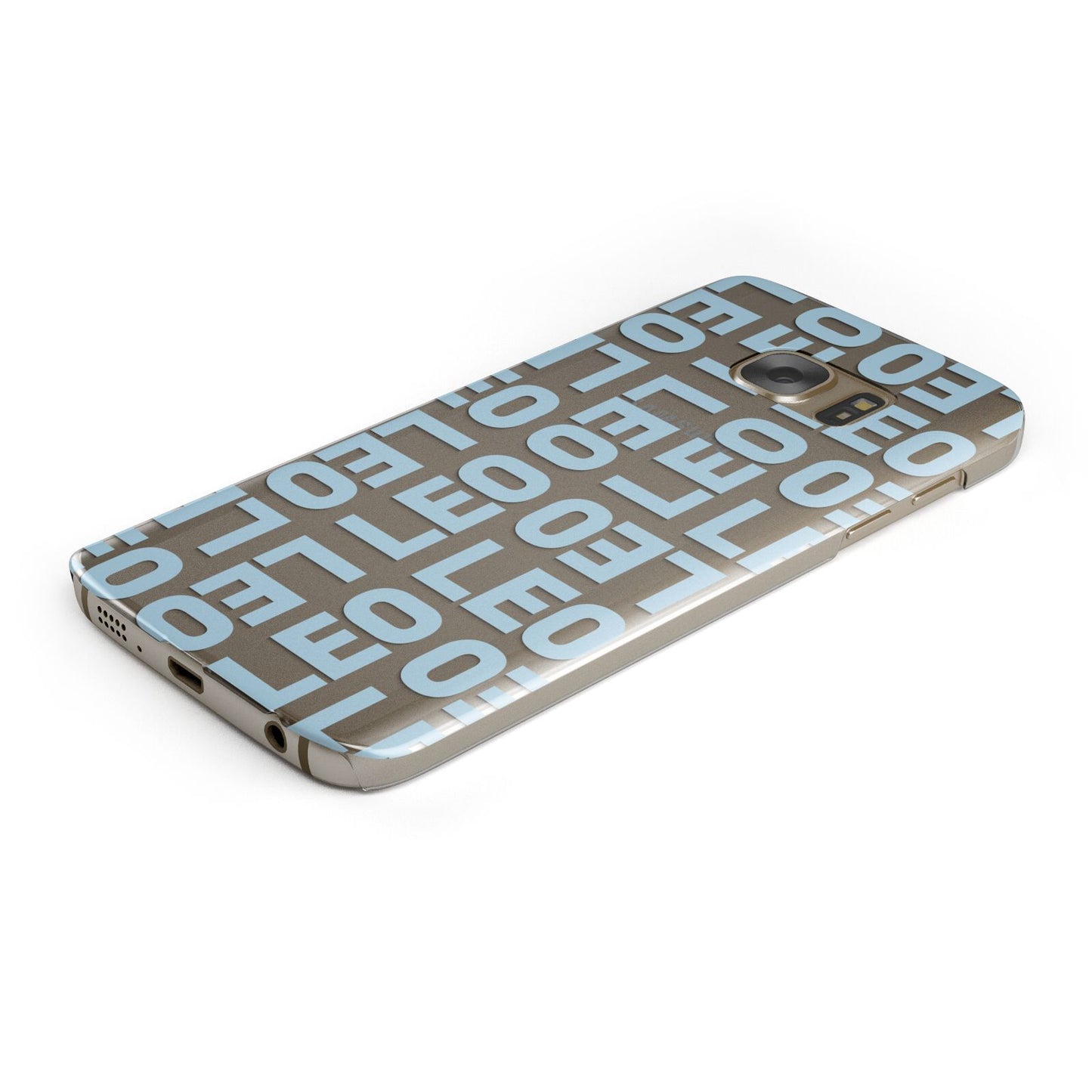 Bold Blue Block Names Protective Samsung Galaxy Case Angled Image