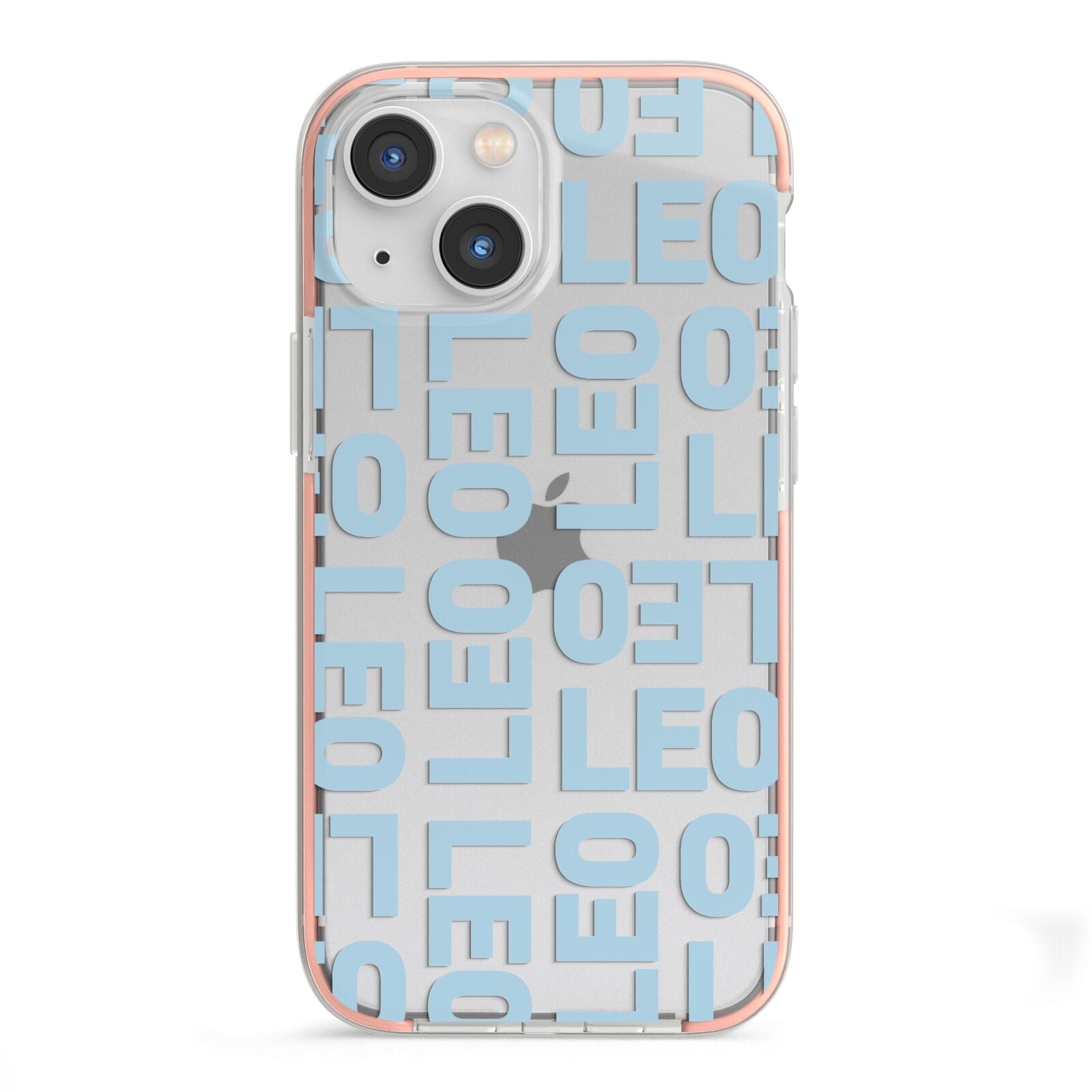 Bold Blue Block Names iPhone 13 Mini TPU Impact Case with Pink Edges