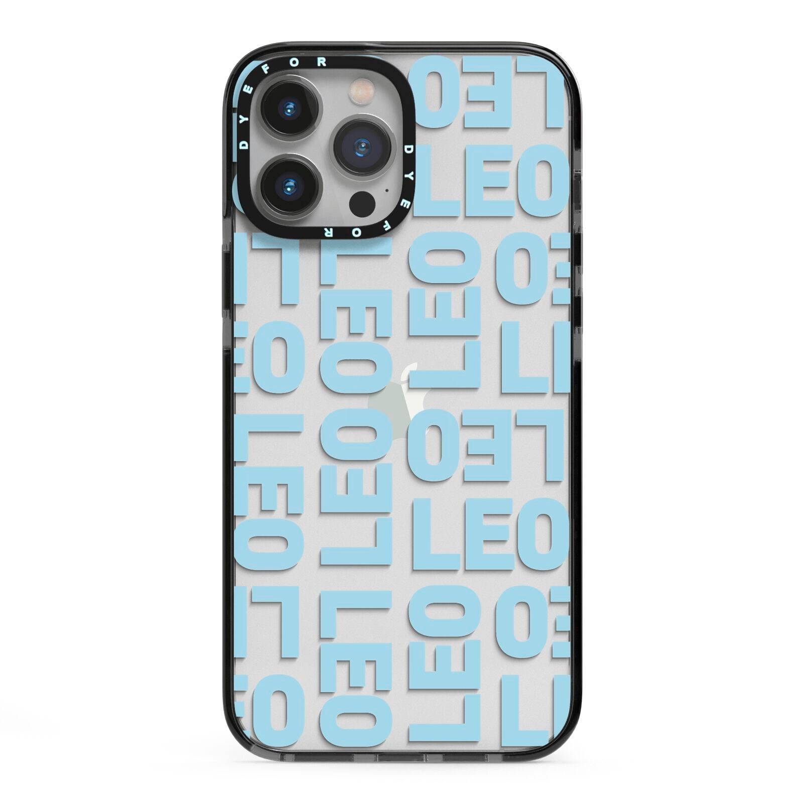 Bold Blue Block Names iPhone 13 Pro Max Black Impact Case on Silver phone