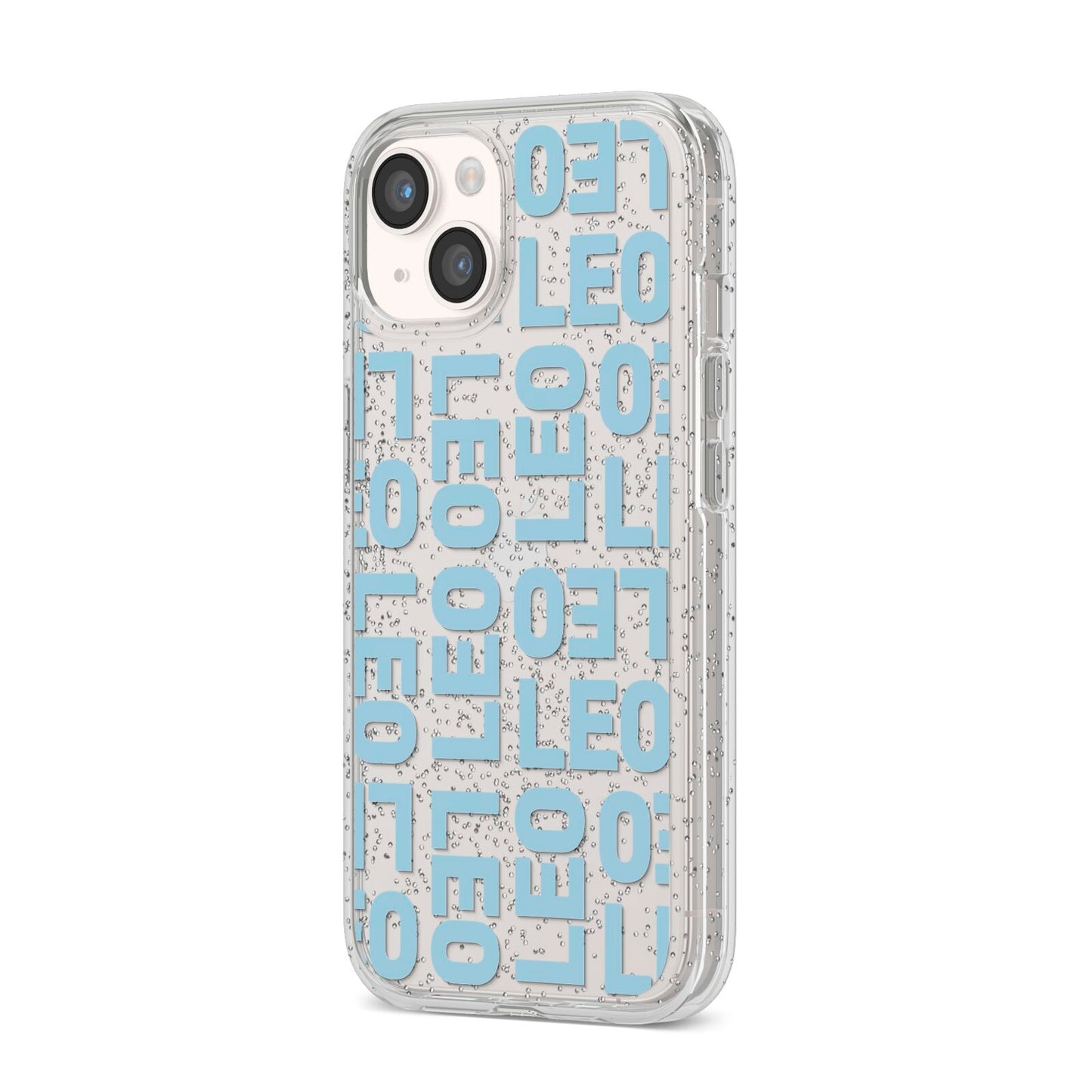 Bold Blue Block Names iPhone 14 Glitter Tough Case Starlight Angled Image