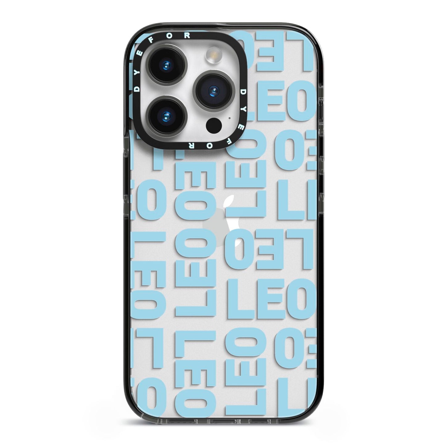 Bold Blue Block Names iPhone 14 Pro Black Impact Case on Silver phone