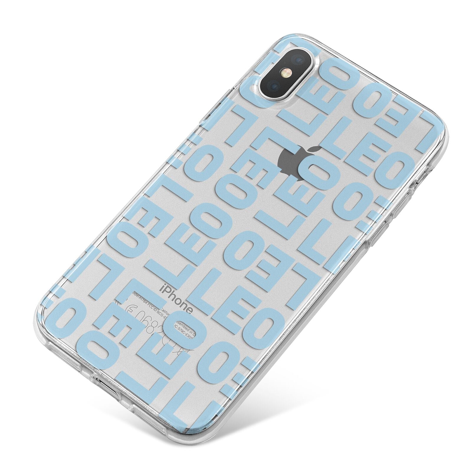 Bold Blue Block Names iPhone X Bumper Case on Silver iPhone