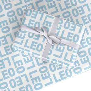 Bold Blue Repeating Name Wrapping Paper
