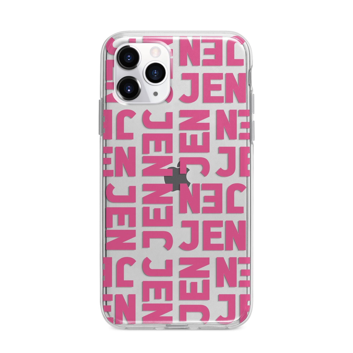 Bold Pink Repeating Name Apple iPhone 11 Pro Max in Silver with Bumper Case