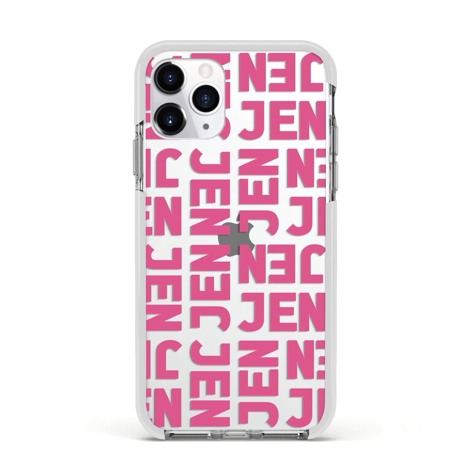 Bold Pink Repeating Name Apple iPhone 11 Pro in Silver with White Impact Case