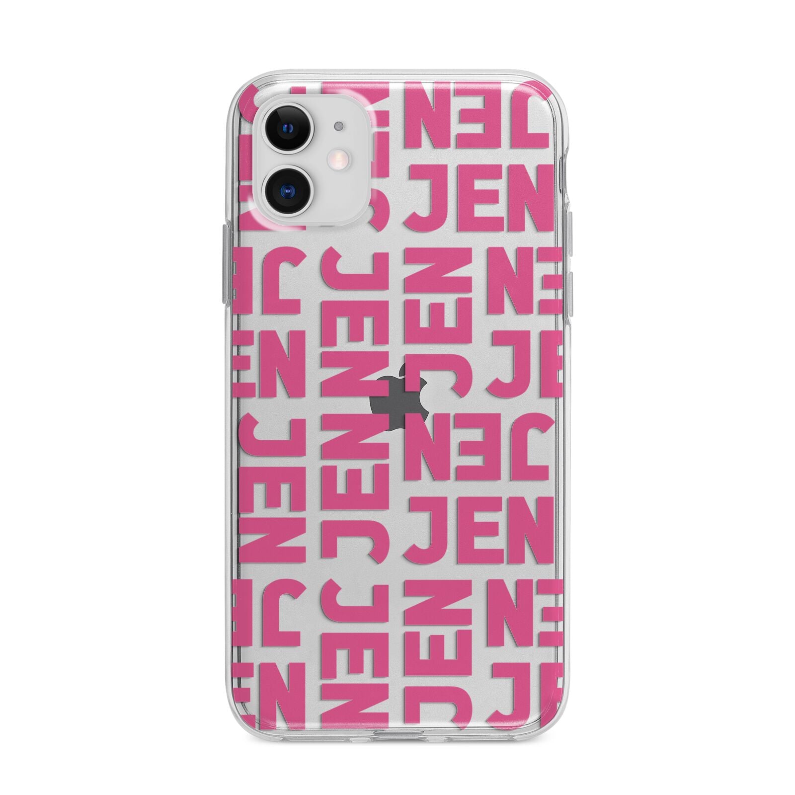 Bold Pink Repeating Name Apple iPhone 11 in White with Bumper Case