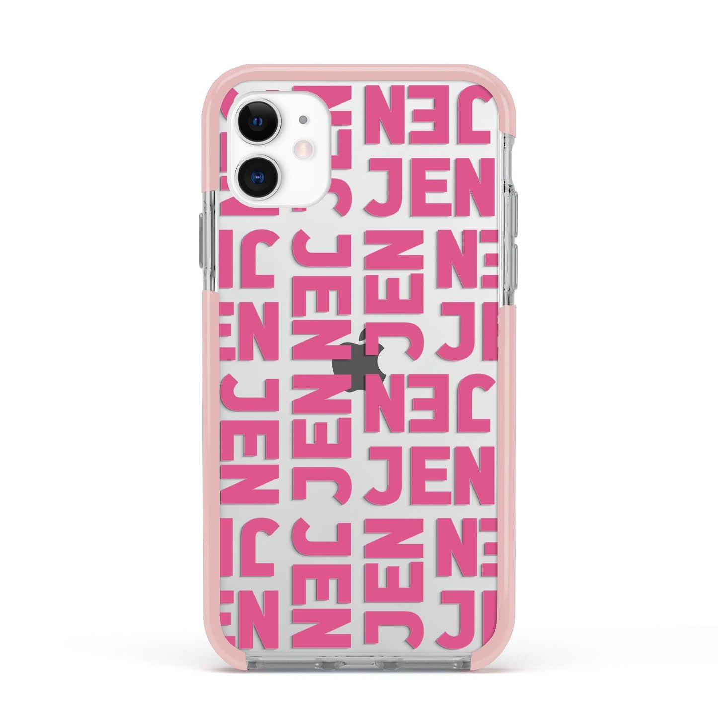 Bold Pink Repeating Name Apple iPhone 11 in White with Pink Impact Case