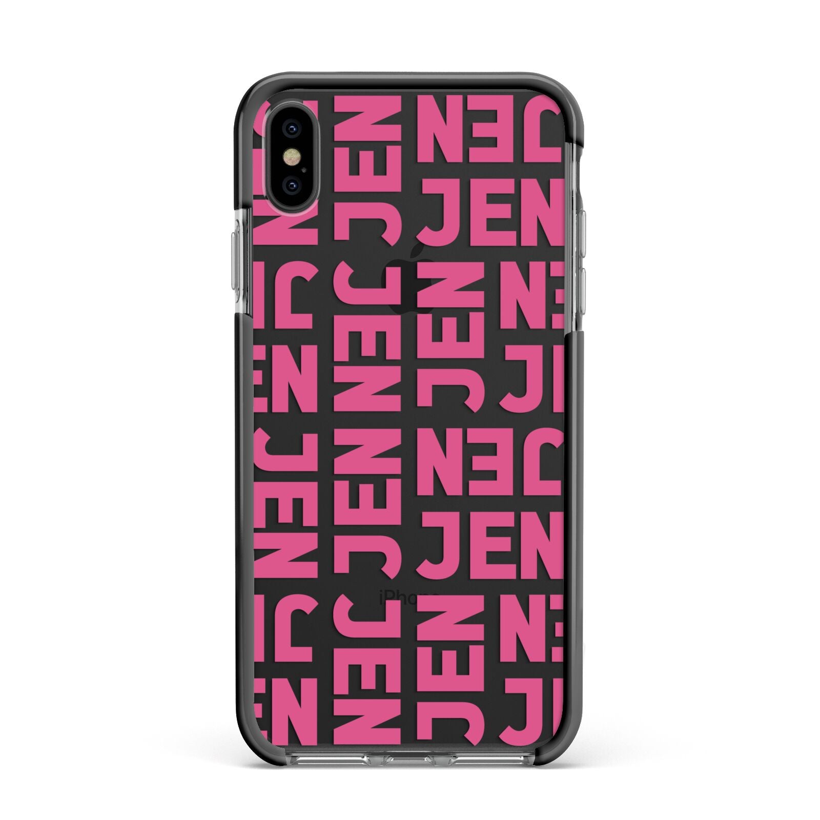 Bold Pink Repeating Name Apple iPhone Xs Max Impact Case Black Edge on Black Phone