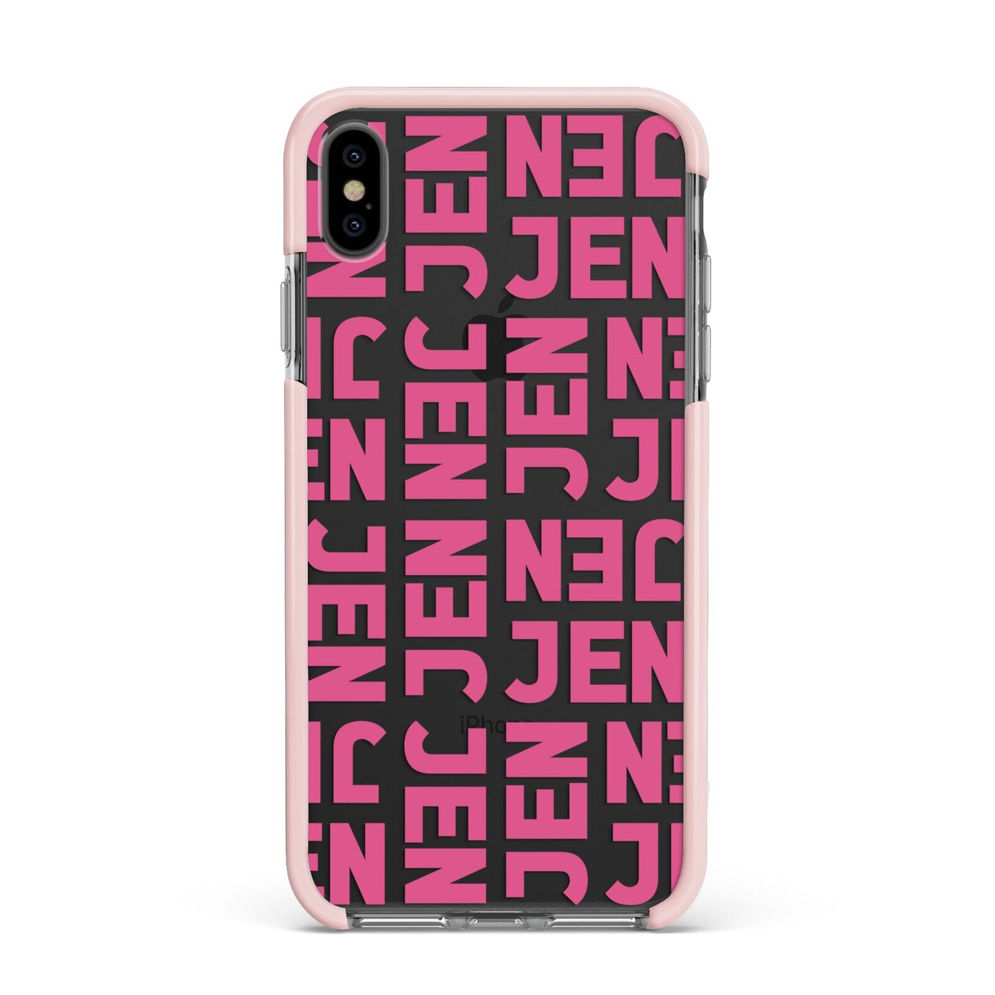 Bold Pink Repeating Name Apple iPhone Xs Max Impact Case Pink Edge on Black Phone