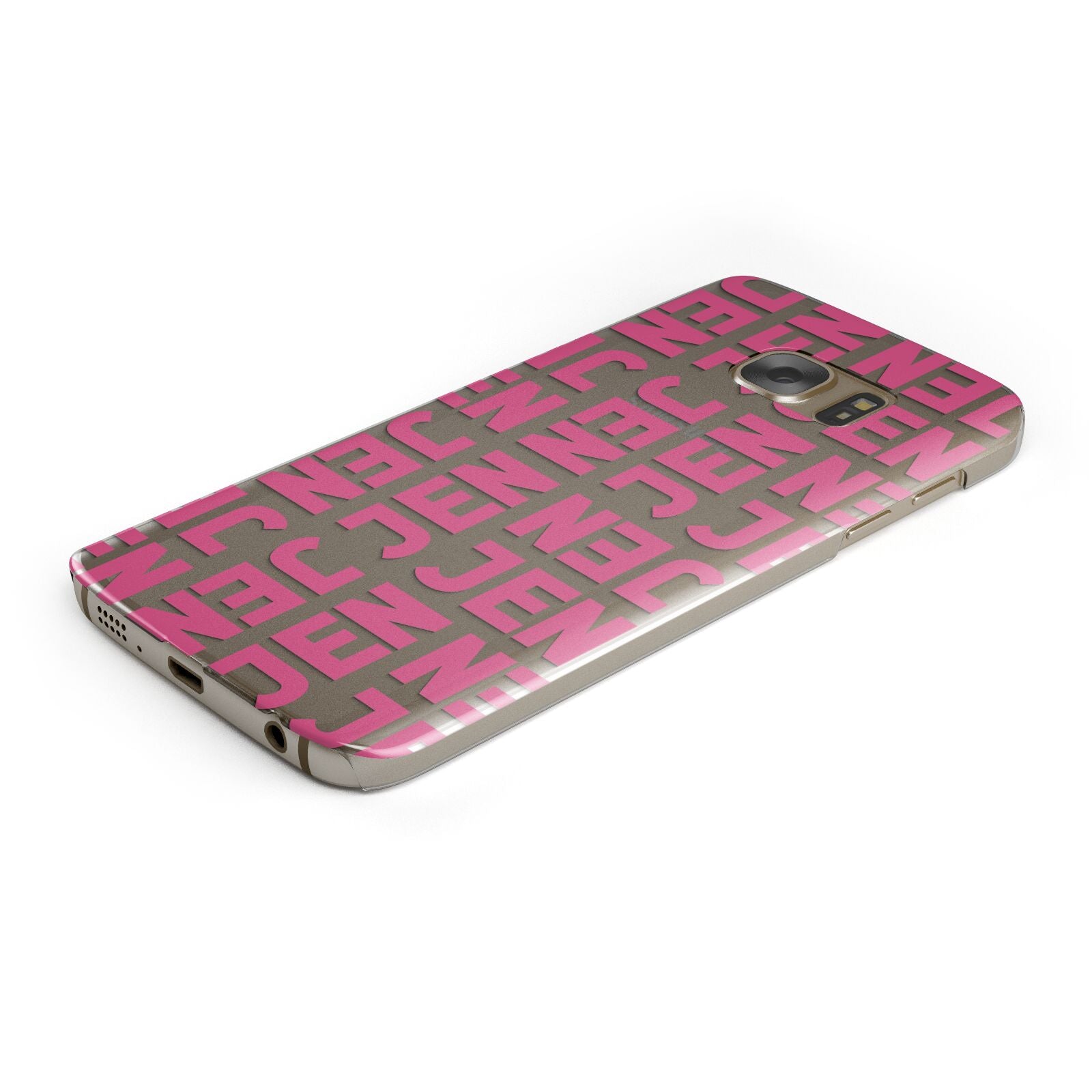 Bold Pink Repeating Name Protective Samsung Galaxy Case Angled Image