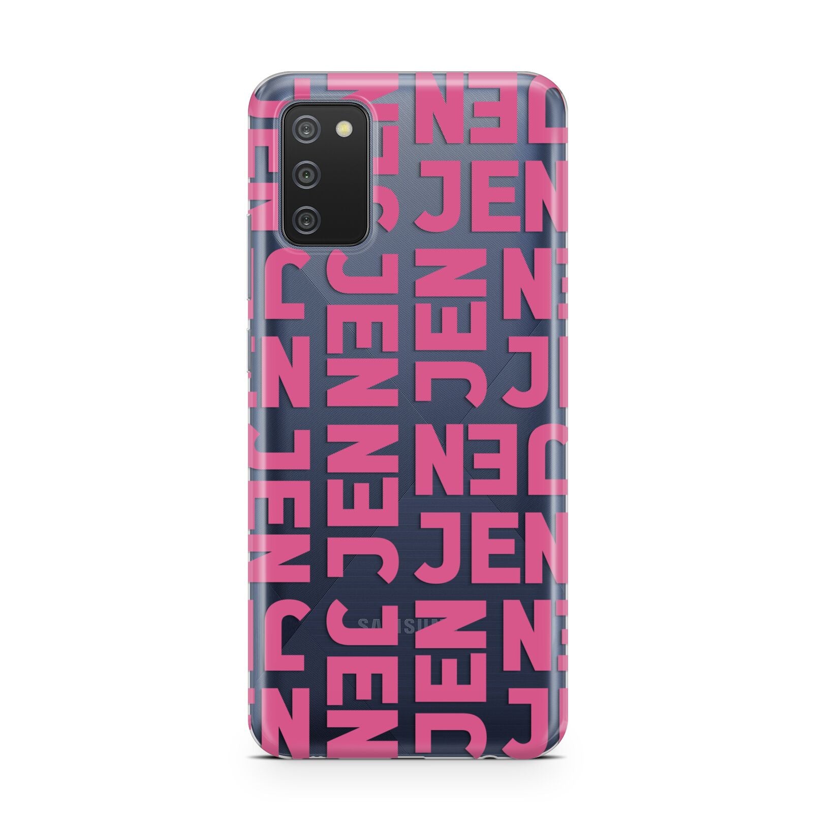 Bold Pink Repeating Name Samsung A02s Case