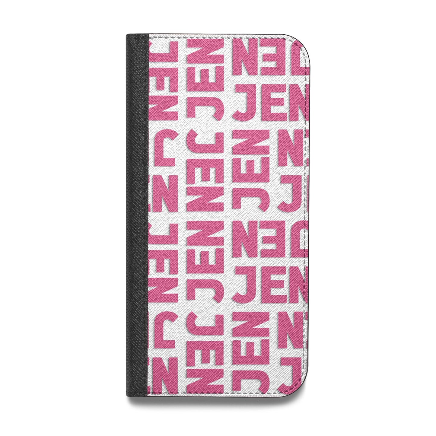 Bold Pink Repeating Name Vegan Leather Flip iPhone Case