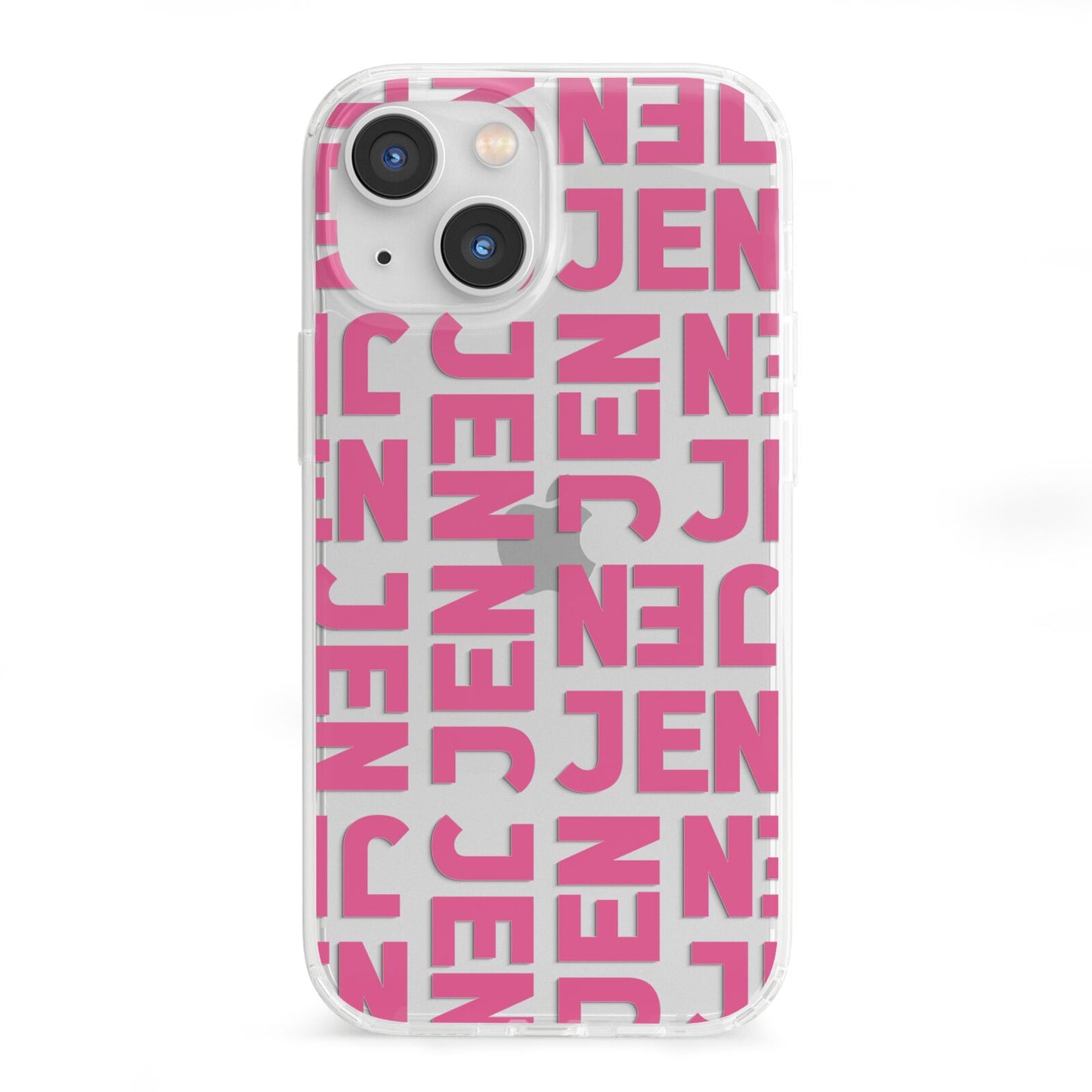 Bold Pink Repeating Name iPhone 13 Mini Clear Bumper Case