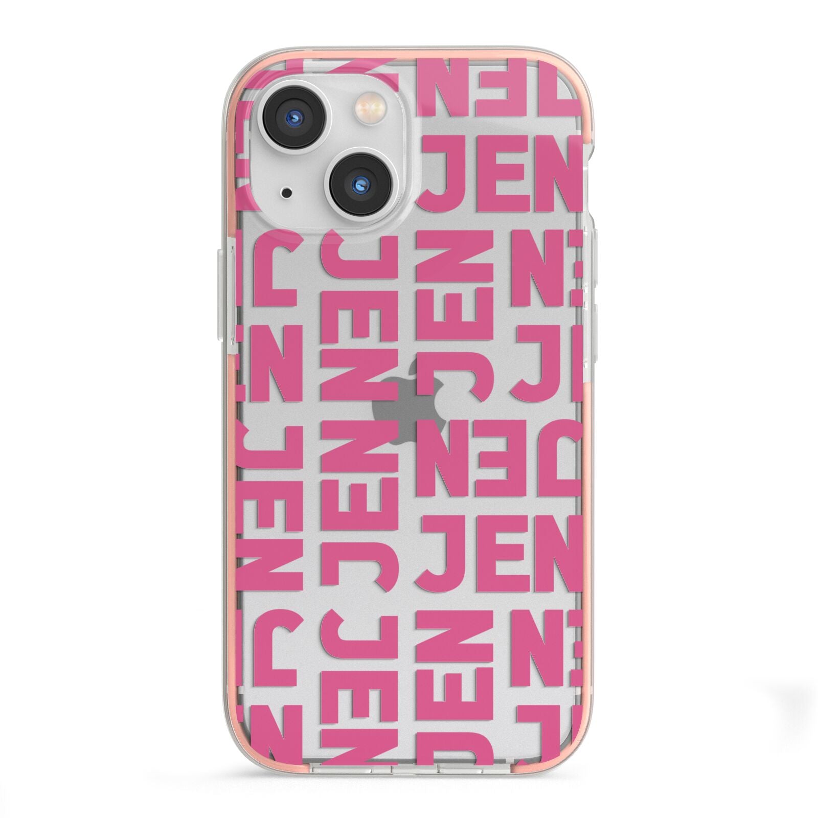 Bold Pink Repeating Name iPhone 13 Mini TPU Impact Case with Pink Edges