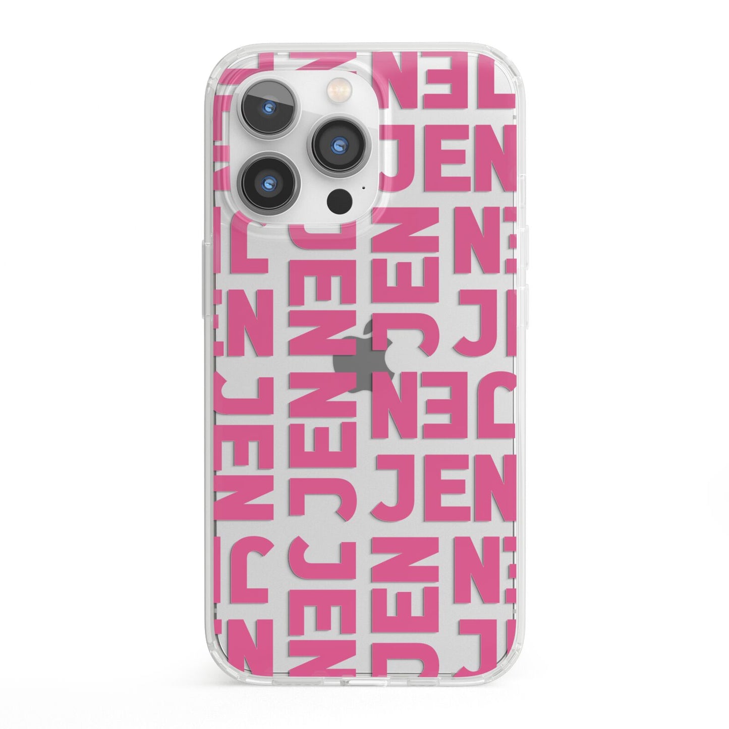 Bold Pink Repeating Name iPhone 13 Pro Clear Bumper Case