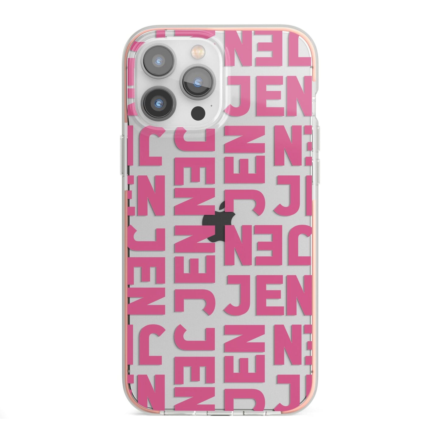 Bold Pink Repeating Name iPhone 13 Pro Max TPU Impact Case with Pink Edges