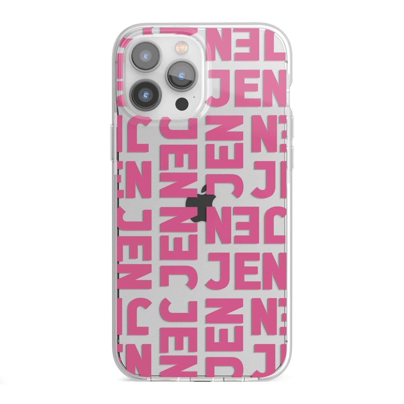 Bold Pink Repeating Name iPhone 13 Pro Max TPU Impact Case with White Edges